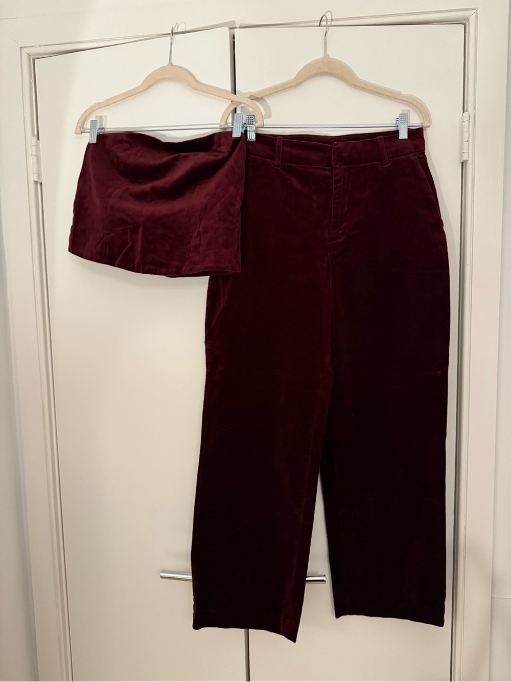 Women's High-Waist Velvet Pants & Strapless Top - Set